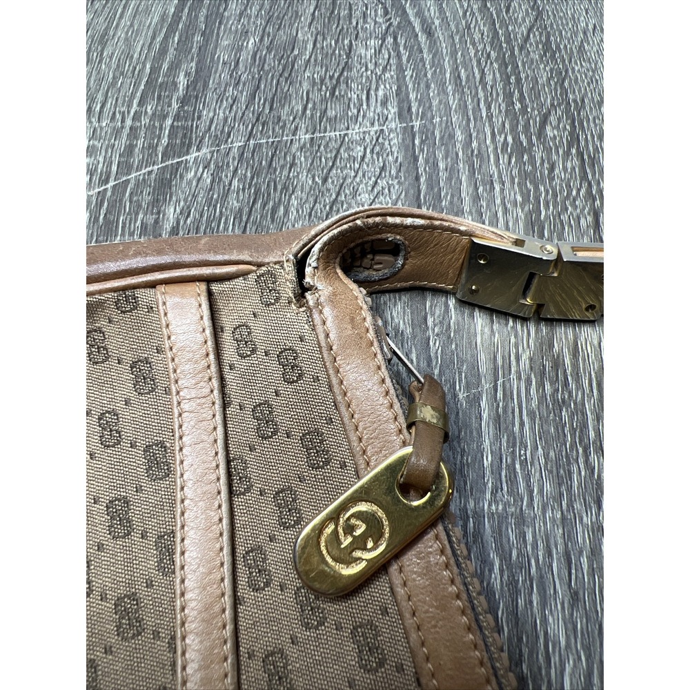 GUCCI Micro Sherry Line GG Bit Canvas Brown Leather Shoulder Bag Purse VTG Rare! - Picture 10 of 16